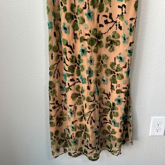 Staud size 12 Dianna midi slip dress floral burnout velvet tan green NEW - Picture 5 of 15